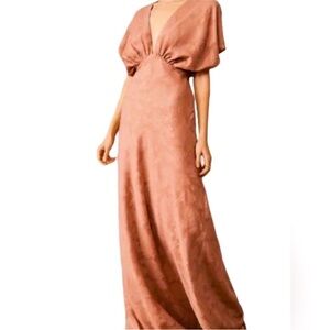 Anthropologie Dusty Rose Maxi Dress with Puff Sleeves